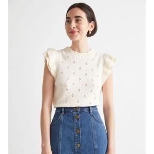 & Other Stories Pointelle Knit Ruffle Vest Cream Size S